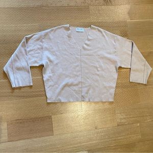 modern citizen quarter sleeve knit t-shirt deep v-neck sweater cream small soft